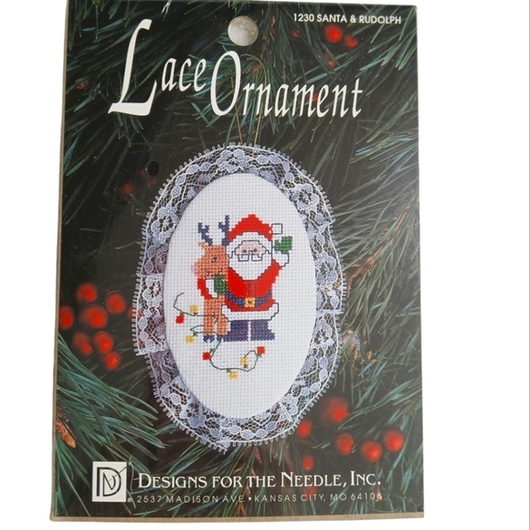 Designs for the Needle Christmas Ornament Cross Stitch Kit 1230 Santa & Rudolph - Picture 2 of 5